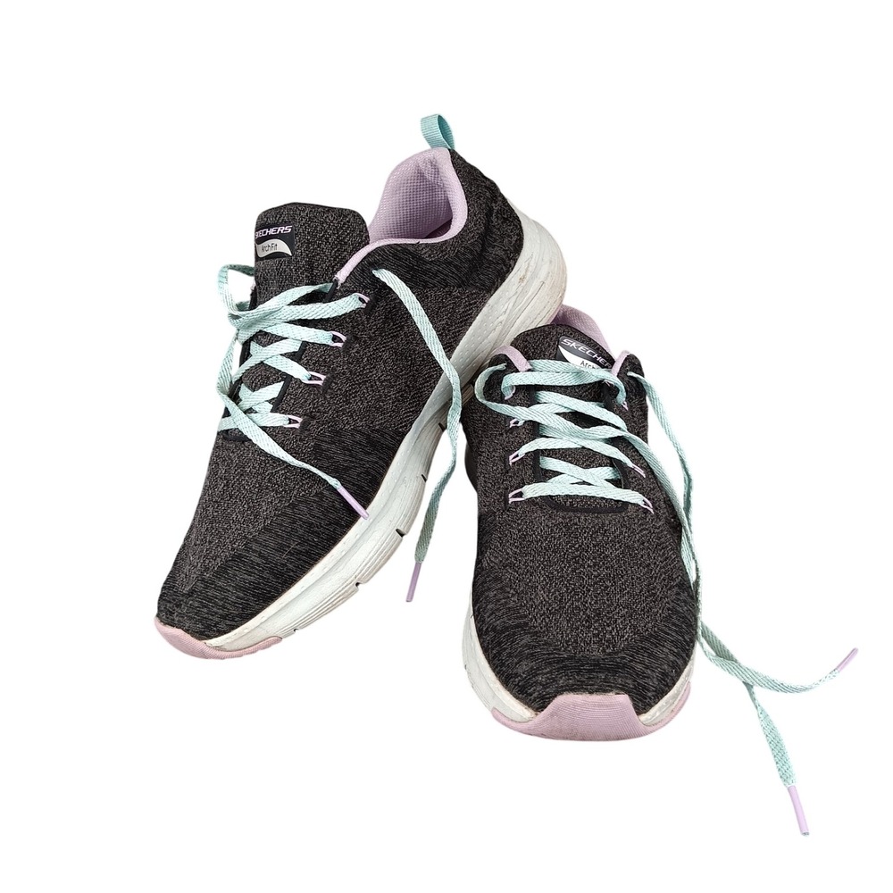 Skechers Arch Fit Womens Shoes Black Pink Light Blue Lace Up Sneakers Sz 10